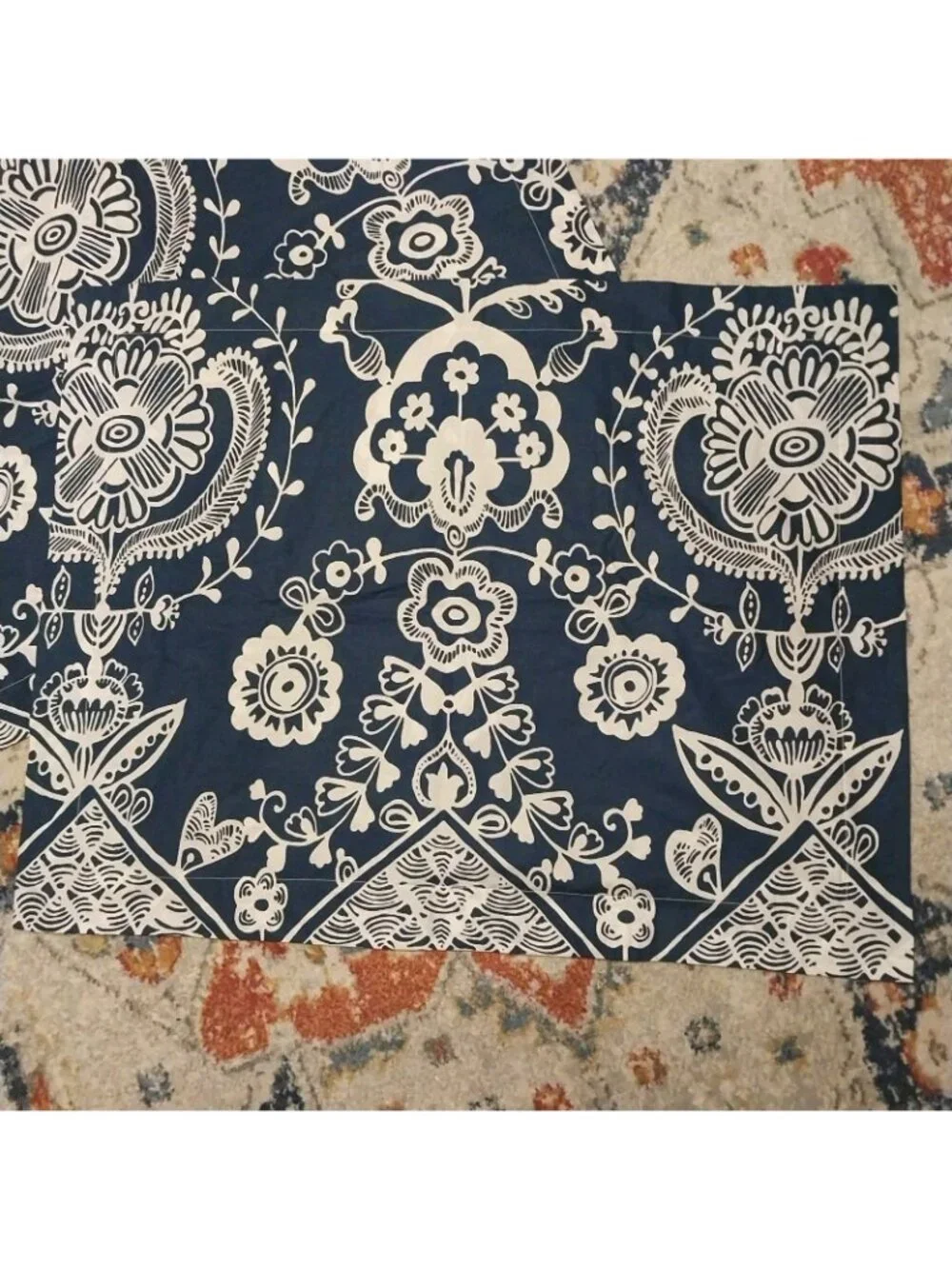 2 POTTERY BARN Pillow Shams Teen PB Dorm Navy Blue Ikat Medallion